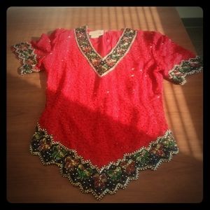 Vintage jewel handcraft beaded shirt